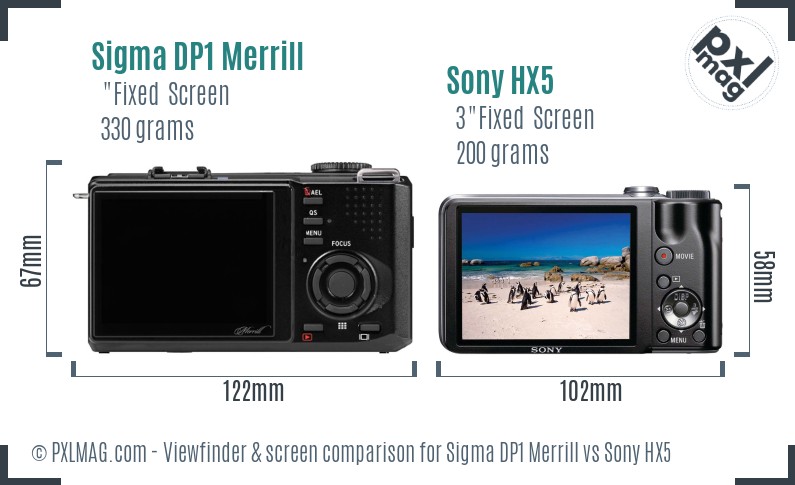 Sigma DP1 Merrill vs Sony HX5 Screen and Viewfinder comparison