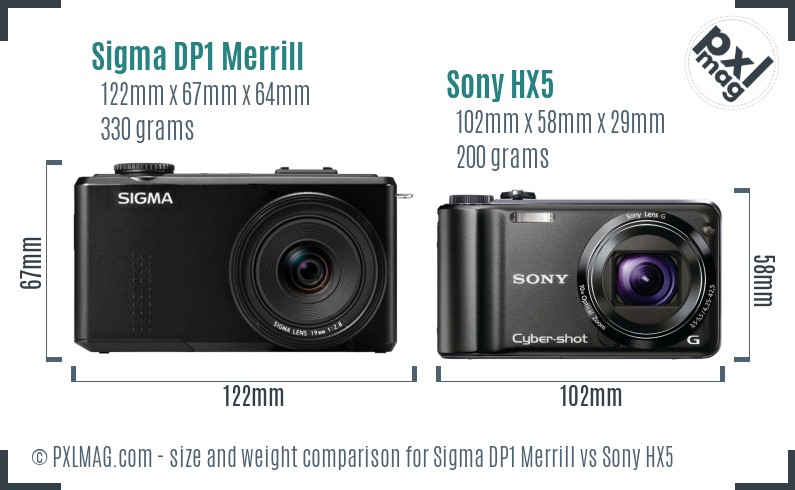 Sigma DP1 Merrill vs Sony HX5 size comparison