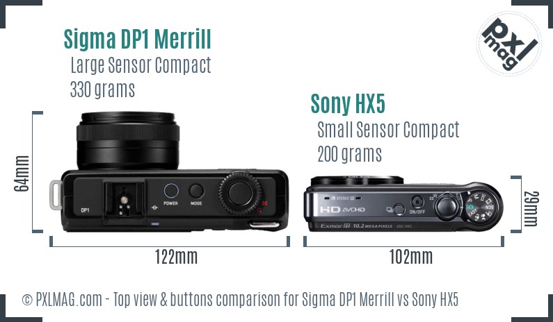 Sigma DP1 Merrill vs Sony HX5 top view buttons comparison