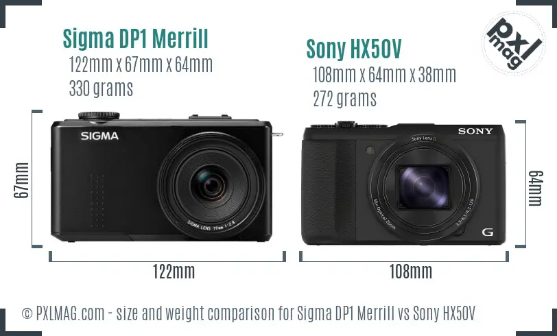 Sigma DP1 Merrill vs Sony HX50V size comparison Sigma DP1 Merrill vs Sony HX50V size comparison