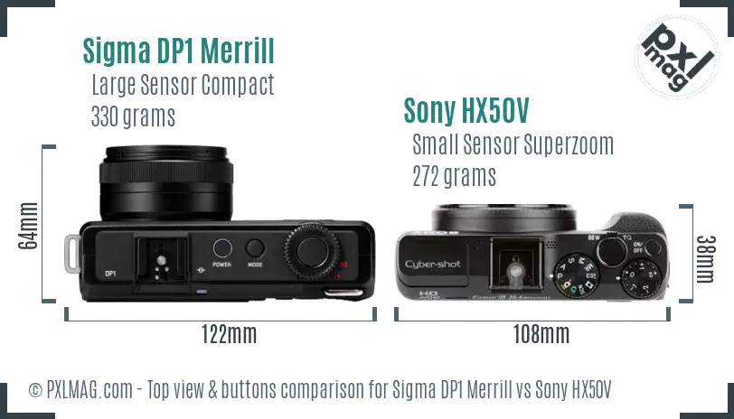 Sigma DP1 Merrill vs Sony HX50V top view buttons comparison Sigma DP1 Merrill vs Sony HX50V top view buttons comparison