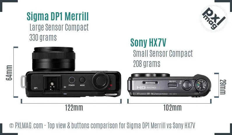 Sigma DP1 Merrill vs Sony HX7V top view buttons comparison