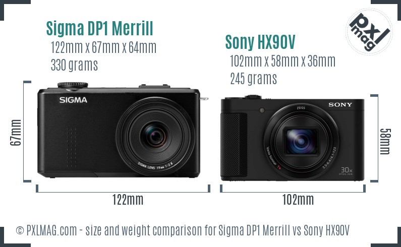 Sigma DP1 Merrill vs Sony HX90V size comparison