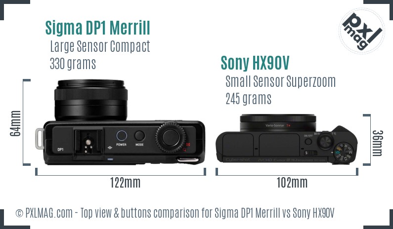 Sigma DP1 Merrill vs Sony HX90V top view buttons comparison