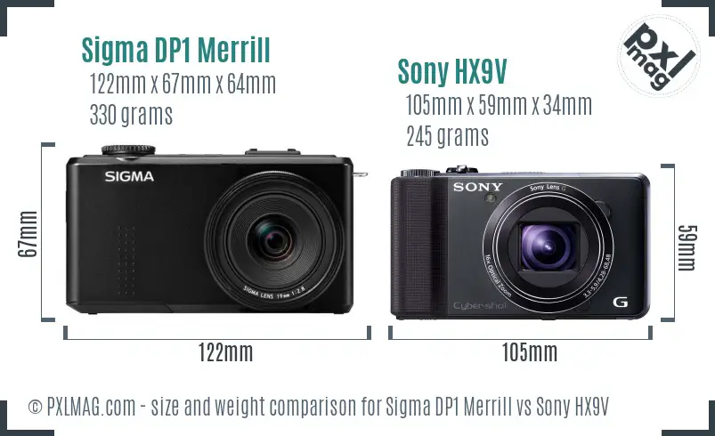 Sigma DP1 Merrill vs Sony HX9V size comparison Sigma DP1 Merrill vs Sony HX9V size comparison