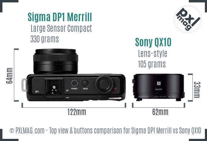 Sigma DP1 Merrill vs Sony QX10 top view buttons comparison