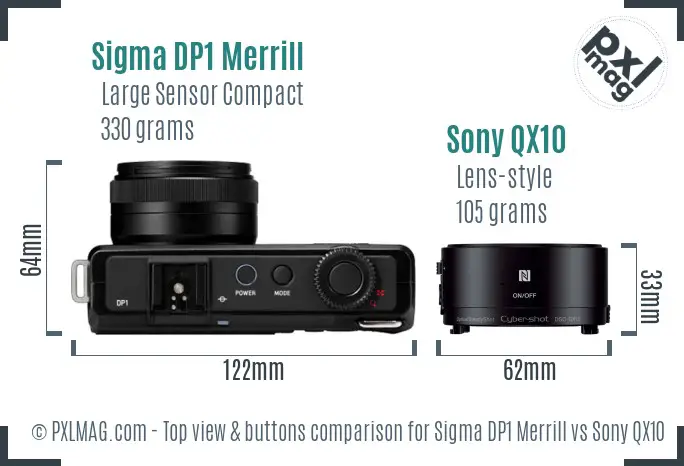 Sigma DP1 Merrill vs Sony QX10 top view buttons comparison Sigma DP1 Merrill vs Sony QX10 top view buttons comparison