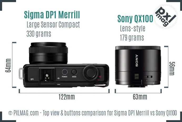 Sigma DP1 Merrill vs Sony QX100 top view buttons comparison