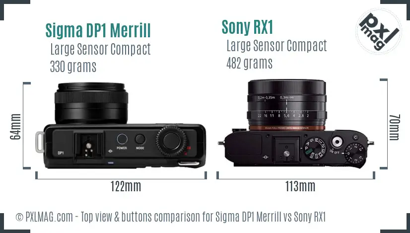 Sigma DP1 Merrill vs Sony RX1 top view buttons comparison