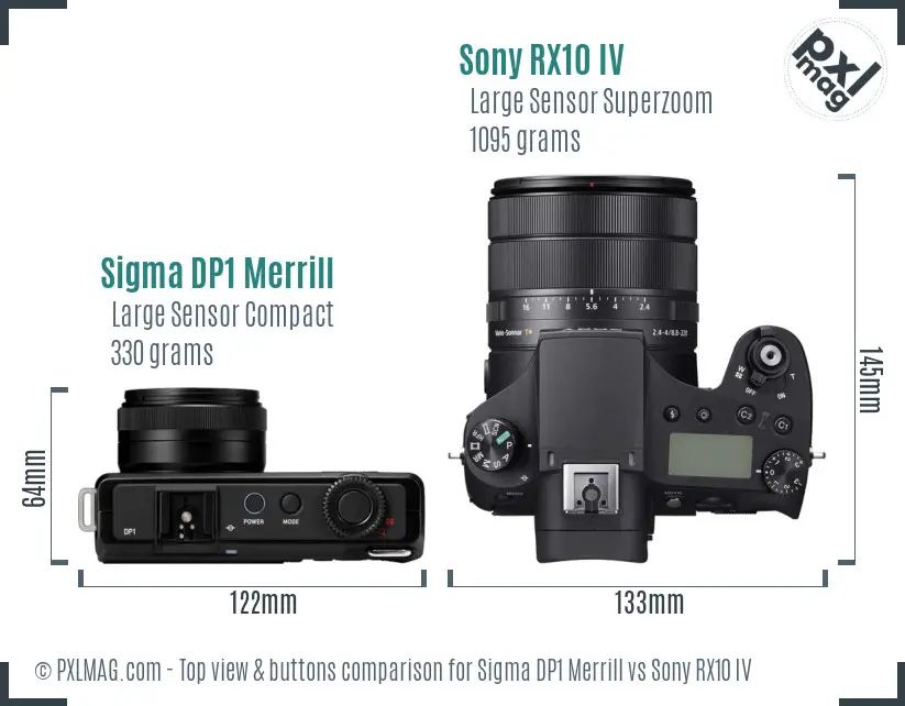 Sigma DP1 Merrill vs Sony RX10 IV top view buttons comparison Sigma DP1 Merrill vs Sony RX10 IV top view buttons comparison