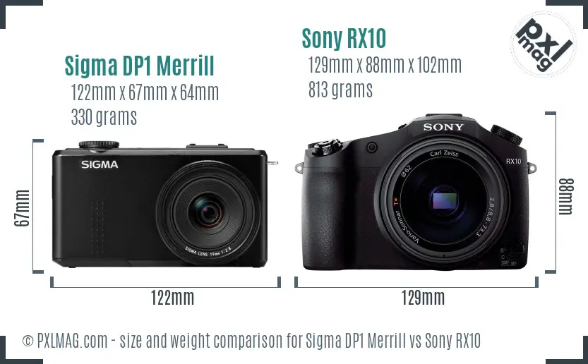 Sigma DP1 Merrill vs Sony RX10 size comparison