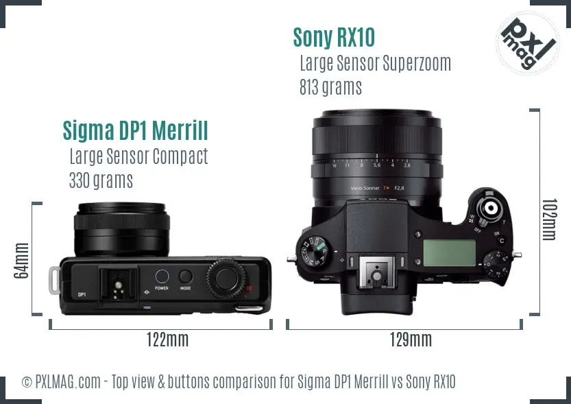 Sigma DP1 Merrill vs Sony RX10 top view buttons comparison