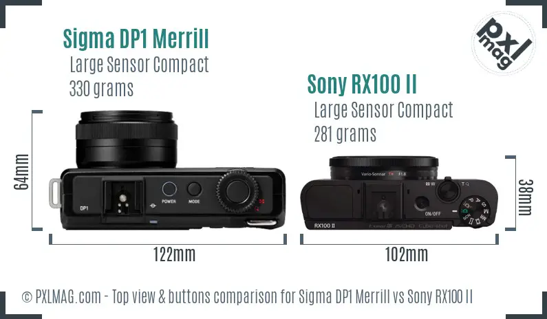 Sigma DP1 Merrill vs Sony RX100 II top view buttons comparison