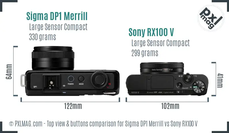 Sigma DP1 Merrill vs Sony RX100 V top view buttons comparison