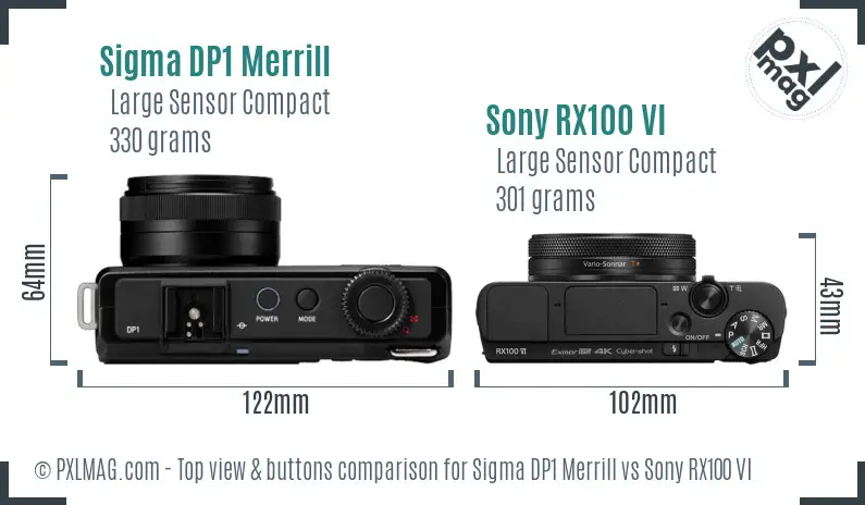 Sigma DP1 Merrill vs Sony RX100 VI top view buttons comparison
