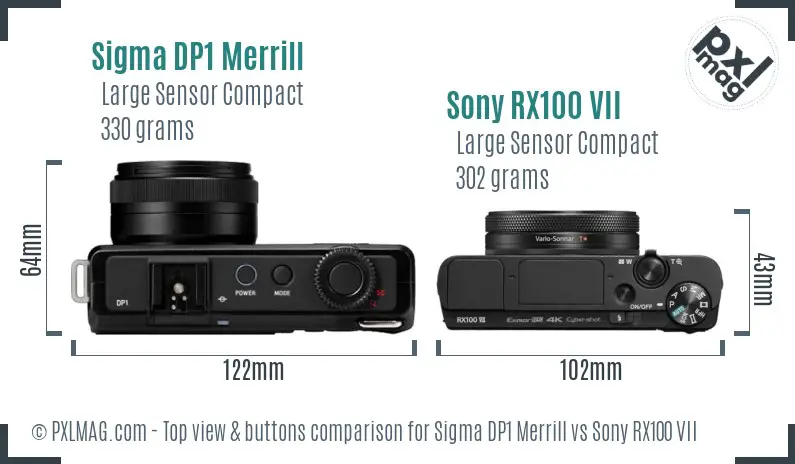Sigma DP1 Merrill vs Sony RX100 VII top view buttons comparison