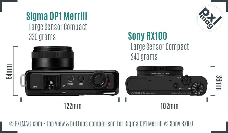 Sigma DP1 Merrill vs Sony RX100 top view buttons comparison