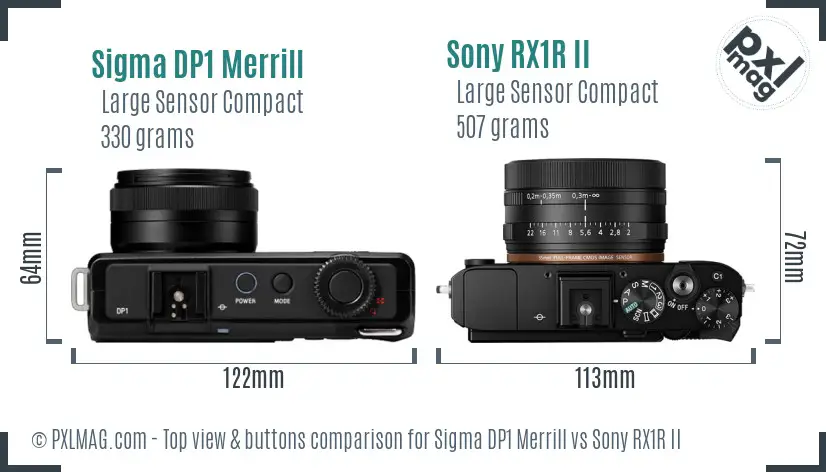 Sigma DP1 Merrill vs Sony RX1R II top view buttons comparison