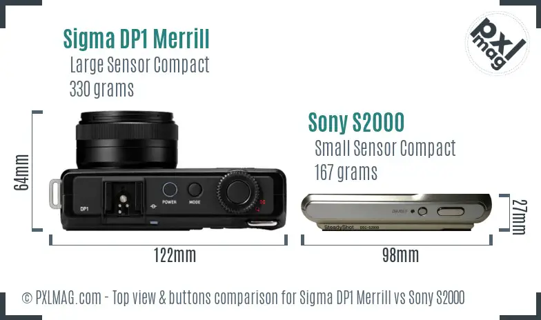 Sigma DP1 Merrill vs Sony S2000 top view buttons comparison