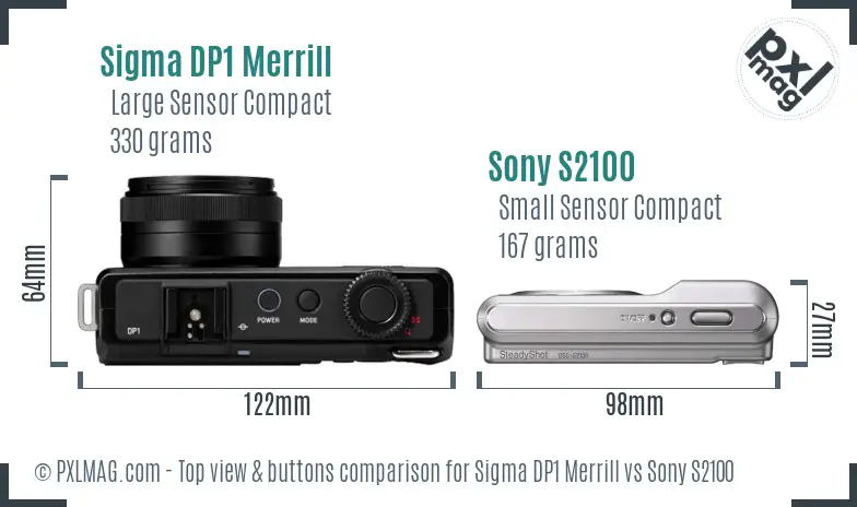 Sigma DP1 Merrill vs Sony S2100 top view buttons comparison Sigma DP1 Merrill vs Sony S2100 top view buttons comparison