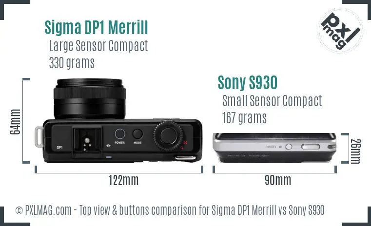 Sigma DP1 Merrill vs Sony S930 top view buttons comparison