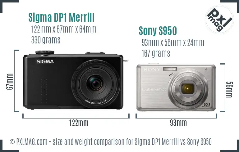Sigma DP1 Merrill vs Sony S950 size comparison