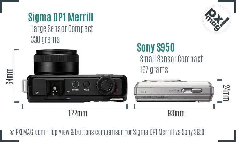 Sigma DP1 Merrill vs Sony S950 top view buttons comparison
