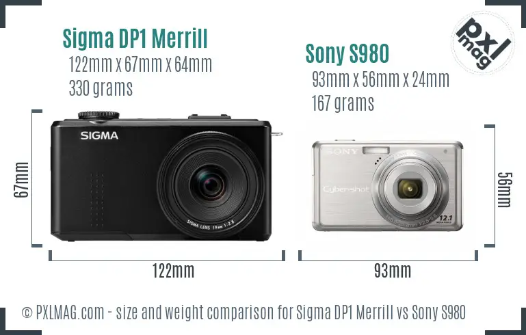 Sigma DP1 Merrill vs Sony S980 size comparison Sigma DP1 Merrill vs Sony S980 size comparison