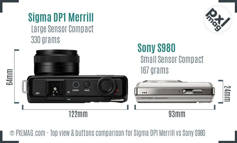 Sigma DP1 Merrill vs Sony S980 top view buttons comparison Sigma DP1 Merrill vs Sony S980 top view buttons comparison