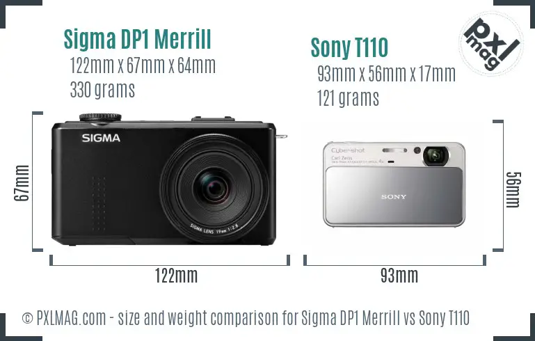 Sigma DP1 Merrill vs Sony T110 size comparison