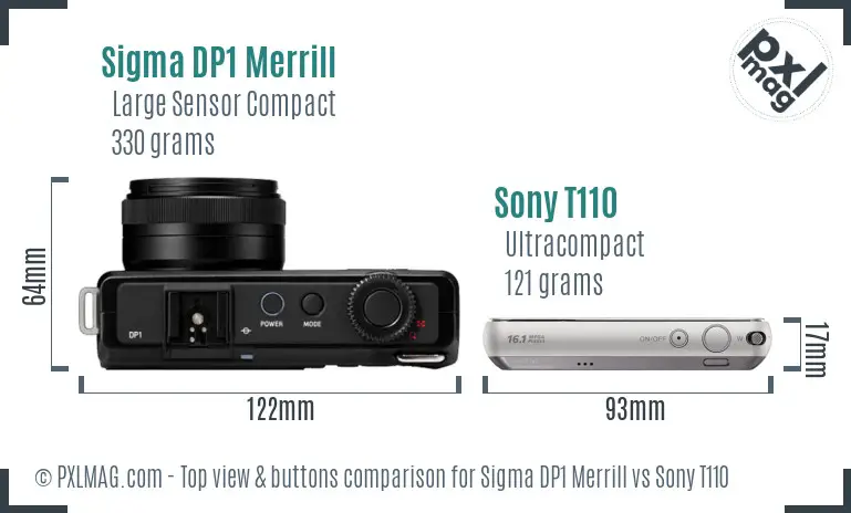 Sigma DP1 Merrill vs Sony T110 top view buttons comparison