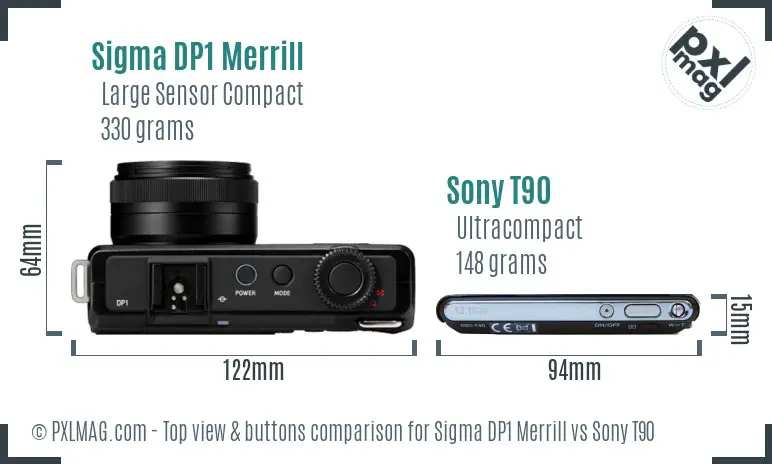 Sigma DP1 Merrill vs Sony T90 top view buttons comparison