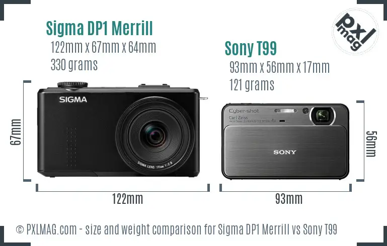 Sigma DP1 Merrill vs Sony T99 size comparison