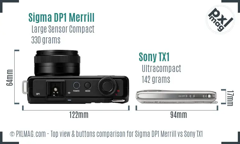 Sigma DP1 Merrill vs Sony TX1 top view buttons comparison Sigma DP1 Merrill vs Sony TX1 top view buttons comparison