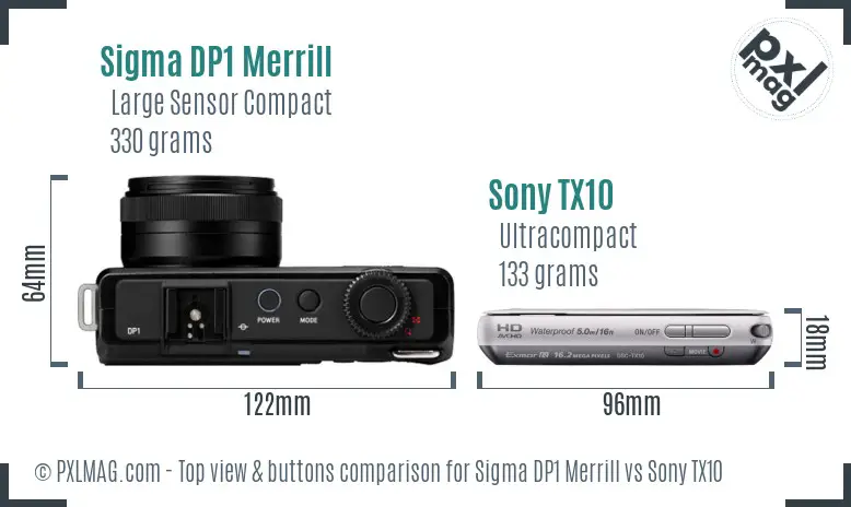 Sigma DP1 Merrill vs Sony TX10 top view buttons comparison Sigma DP1 Merrill vs Sony TX10 top view buttons comparison