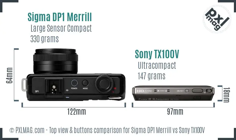 Sigma DP1 Merrill vs Sony TX100V top view buttons comparison