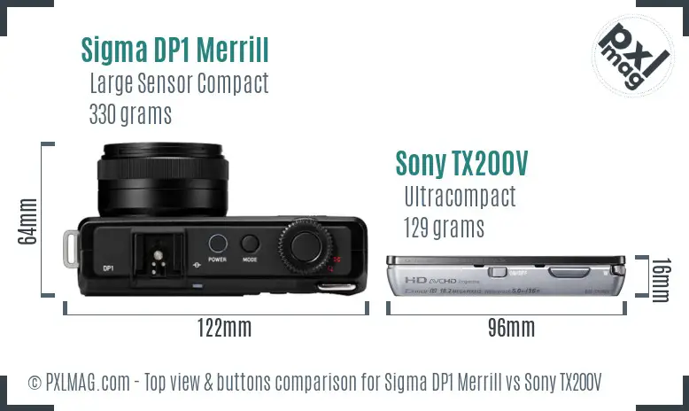 Sigma DP1 Merrill vs Sony TX200V top view buttons comparison