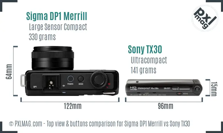 Sigma DP1 Merrill vs Sony TX30 top view buttons comparison