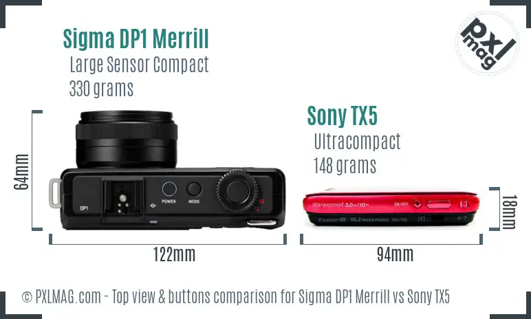 Sigma DP1 Merrill vs Sony TX5 top view buttons comparison Sigma DP1 Merrill vs Sony TX5 top view buttons comparison