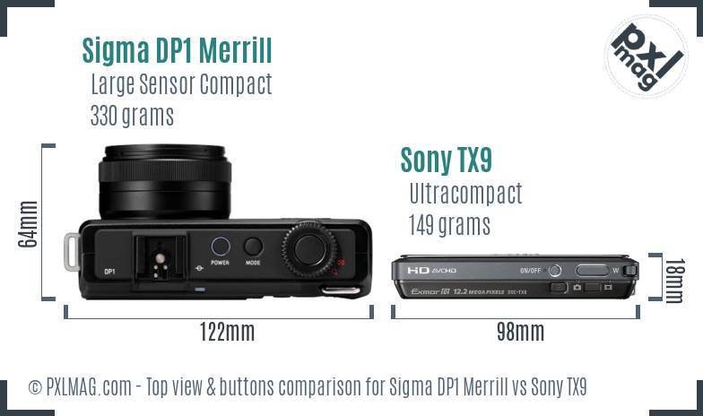 Sigma DP1 Merrill vs Sony TX9 top view buttons comparison