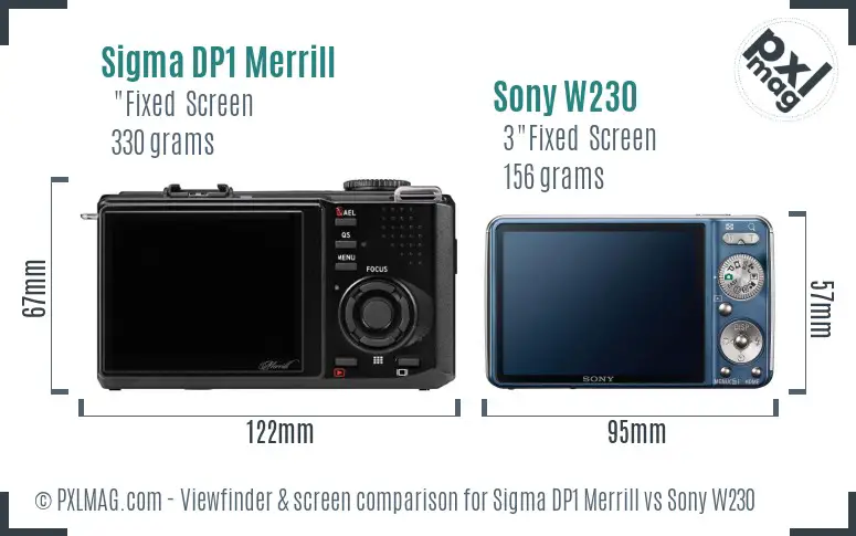 Sigma DP1 Merrill vs Sony W230 Screen and Viewfinder comparison