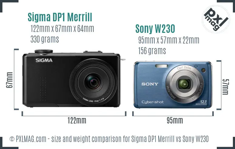 Sigma DP1 Merrill vs Sony W230 size comparison