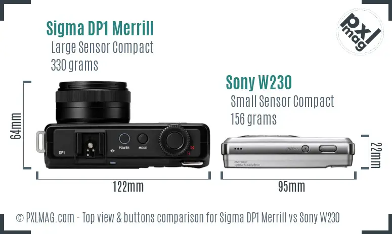 Sigma DP1 Merrill vs Sony W230 top view buttons comparison