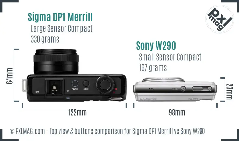Sigma DP1 Merrill vs Sony W290 top view buttons comparison