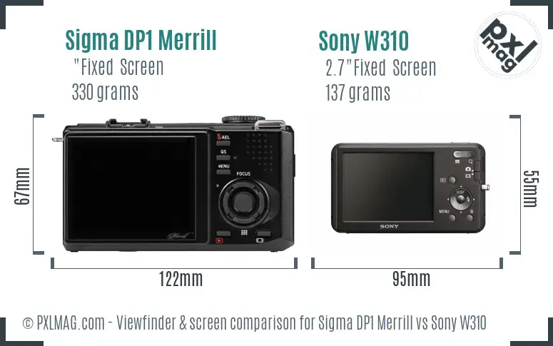 Sigma DP1 Merrill vs Sony W310 Screen and Viewfinder comparison