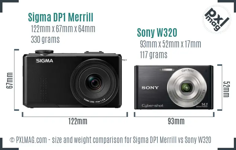 Sigma DP1 Merrill vs Sony W320 size comparison