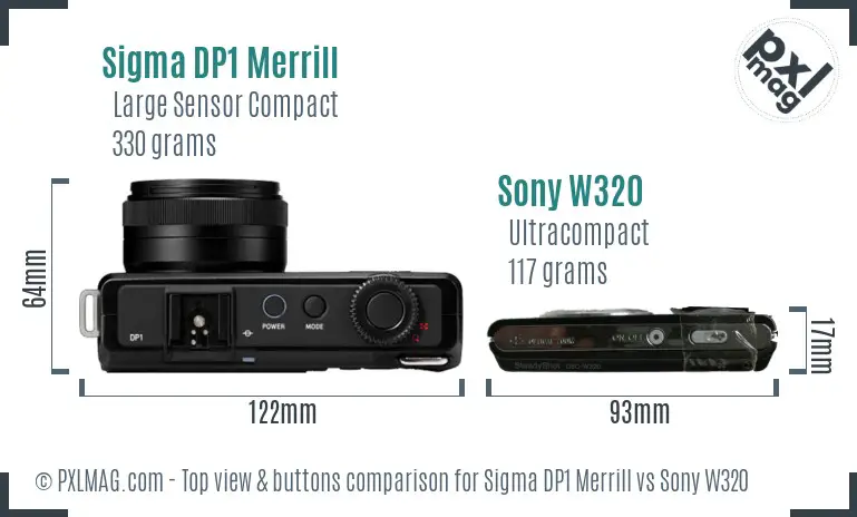 Sigma DP1 Merrill vs Sony W320 top view buttons comparison