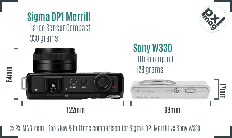 Sigma DP1 Merrill vs Sony W330 top view buttons comparison