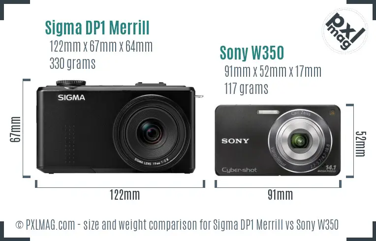 Sigma DP1 Merrill vs Sony W350 size comparison