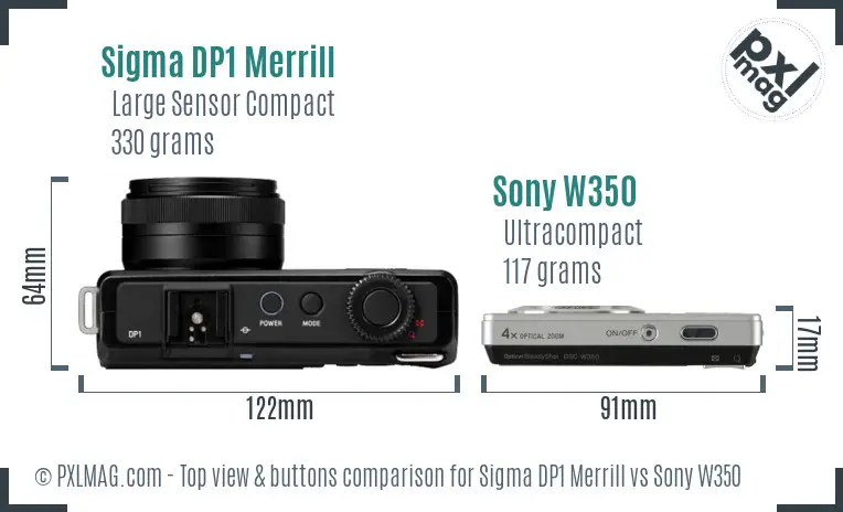 Sigma DP1 Merrill vs Sony W350 top view buttons comparison